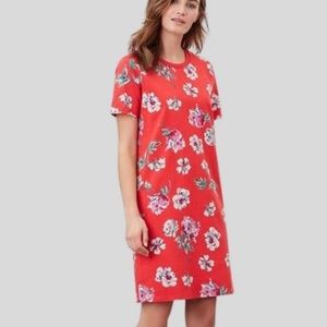 Joules Womens Floral Tshirt Dress Size 10 red shirt sleeve Summer Dress